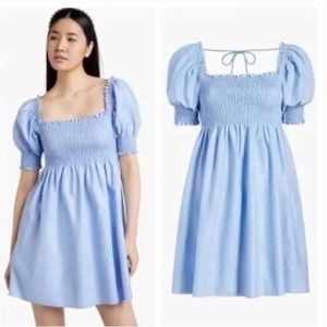 Hill House Athena Nap Dress Size Medium NWT Light Blue Metallic